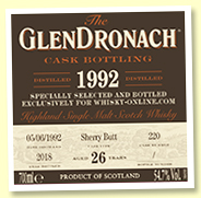 Glendronach 26 yo 1992/2018 (56.7%, OB for Whisky Online, cask #220, sherry butt)