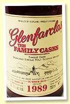 Glenfarclas 1989/2018 Family Cask (52.3%, OB, cask #13005, sherry butt, 449 bottles) Glenfarclas 1989/2018 Family Cask (52.3%, OB, cask #13005, sherry butt, 449 bottles)
