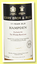 Hampden 17 yo 2000/2018 (57.2%, Berry Bros & Rudd for The Whisky Barrel, Jamaica, cask #27, 194 bottles)