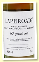 Laphroaig 10 yo (40%, OB, unblended, late 1980s)