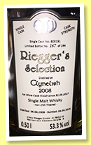 Clynelish 2008/2019 (53.3%, Riegger’s Selection, Ice wine cask finish, cask #800191, 294 bottles) Clynelish 2008/2019 (53.3%, Riegger’s Selection, Ice wine cask finish, cask #800191, 294 bottles)