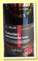 Clynelish 25 yo 1993/2018 (47.7%, Scotch Malt Whisky Society, #26.125, ‘Valentin’s Moustache Wax’, refill bourbon barrel, 175 bottles) Clynelish 25 yo 1993/2018 (47.7%, Scotch Malt Whisky Society, #26.125, ‘Valentin’s Moustache Wax’, refill bourbon barrel, 175 bottles)