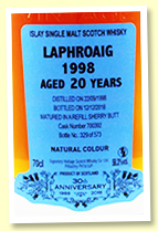 Laphroaig 20 yo 1998/2018 (58.3%, Signatory Vintage 30th Anniversary, cask #700392, refill sherry butt, 573 bottles)