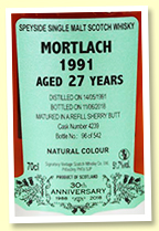 Mortlach 27 yo 1991/2018 (51.7%, Signatory Vintage 30th Anniversary, cask #4239, refill sherry butt, 542 bottles)