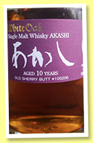 Akashi White Oak 10 yo ‘Sherry butt (60%, OB, cask #105206, 795 bottles, +/-2018) Akashi White Oak 10 yo ‘Sherry butt (60%, OB, cask #105206, 795 bottles, +/-2018)