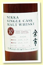 Yoichi 10 yo 2008/2018 (59%, OB for Whisky School, cask #409288, virgin American oak heavily charred) Yoichi 10 yo 2008/2018 (59%, OB for Whisky School, cask #409288, virgin American oak heavily charred)
