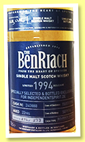 Benriach 1994/2016 (54.1%, OB for Independent Spirit, peated bourbon barrel, cask #240888, 273 bottles) Benriach 1994/2016 (54.1%, OB for Independent Spirit, peated bourbon barrel, cask #240888, 273 bottles)