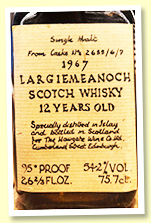 Bowmore ‘Largiemeanoch’ 12 yo 1967/1079 (54.2%, Howgate Wine Co, casks #2655/6/7, sherry) Bowmore ‘Largiemeanoch’ 12 yo 1967/1079 (54.2%, Howgate Wine Co, casks #2655/6/7, sherry)