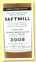 Daftmill 11 yo 2008/2019 (55.5%, OB, for The Whisky Bars of Scotland, bourbon, cask # 068/2008) Daftmill 11 yo 2008/2019 (55.5%, OB, for The Whisky Bars of Scotland, bourbon, cask # 068/2008)