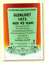 Glenlivet 45 yo 1973/2018 (43.1%, Signatory 30th Anniversary, cask #12/1, hogshead / sherry butt, 394 bottles) Glenlivet 45 yo 1973/2018 (43.1%, Signatory 30th Anniversary, cask #12/1, hogshead / sherry butt, 394 bottles)