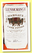 Glenmorangie 1987/2006 ‘Margaux Cask Finish’ (46%, OB, 3551 bottles) Glenmorangie 1987/2006 ‘Margaux Cask Finish’ (46%, OB, 3551 bottles)