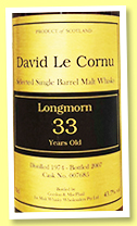 Longmorn 33 yo 1974/2007 (43.7%, Gordon & MacPhail for David Le Cornu, sherry butt, cask #007685) Longmorn 33 yo 1974/2007 (43.7%, Gordon & MacPhail for David Le Cornu, sherry butt, cask #007685)