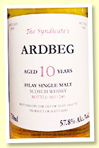 Ardbeg 10 yo 1978/1988 (57.8%, The Syndicate, 240 bottles) Ardbeg 10 yo 1978/1988 (57.8%, The Syndicate, 240 bottles)
