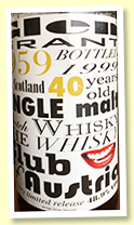 Glen Grant 40 yo 1959/1999 (48.9%, Whisky Club of Austria, released in 2007, 22 bottles)
Glen Grant 40 yo 1959/1999 (48.9%, Whisky Club of Austria, released in 2007, 22 bottles)