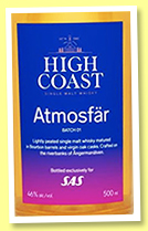 High Coast 5 yo ‘Atmosfär’ (46%, OB, for SAS, Sweden, bourbon, 2148 bottles, 2020) High Coast 5 yo ‘Atmosfär’ (46%, OB, for SAS, Sweden, bourbon, 2148 bottles, 2020)