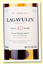 Lagavulin 40 yo 1979/2019 (49.1%, The Syndicate, cask #112, 188 bottles) Lagavulin 40 yo 1979/2019 (49.1%, The Syndicate, cask #112, 188 bottles)