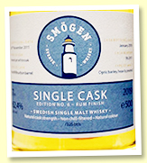 Smögen 7 yo 2011/2019 (62.4%, OB, cask #56/2011, 1st fill barrel + rum finish, 325 bottles) Smögen 7 yo 2011/2019 (62.4%, OB, cask #56/2011, 1st fill barrel + rum finish, 325 bottles)