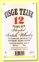 Uisge Teine 12 yo 2007/2019 (53.5%, Svenska Eldvatten, blended Scotch, bourbon barrel, cask #SE110, 253 bottles, 2019) Uisge Teine 12 yo 2007/2019 (53.5%, Svenska Eldvatten, blended Scotch, bourbon barrel, cask #SE110, 253 bottles, 2019)