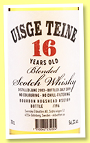 Uisge Teine 16 yo 2003/2019 (56.2%, Svenska Eldvatten, blended Scotch, hogshead, cask #SE109, 196 bottles, 2019) Uisge Teine 16 yo 2003/2019 (56.2%, Svenska Eldvatten, blended Scotch, hogshead, cask #SE109, 196 bottles, 2019)