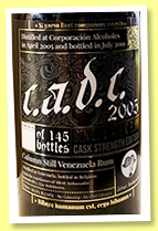 C.A.D.C. 14 yo 2005/2019 (60%, Silent Ambassador, Venezuela, cask #62, 145 bottles) C.A.D.C. 14 yo 2005/2019 (60%, Silent Ambassador, Venezuela, cask #62, 145 bottles)