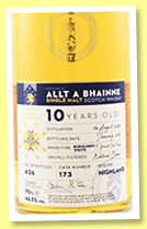 Allt-A-Bhainne 10 yo 2008/2019 (46.5%, House of McCallum, cask #172, 432 bottles) 
