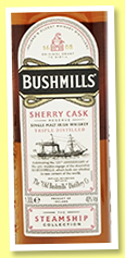Bushmills ‘Sherry cask’ (40%, OB, Steamship Collection, Irish single malt, 2019) Bushmills ‘Sherry cask’ (40%, OB, Steamship Collection, Irish single malt, 2019)