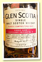 Glen Scotia 1999/2018 (57.9%, OB ‘Distillery Edition No 6’, cask #463, 195 bottles) Glen Scotia 1999/2018 (57.9%, OB ‘Distillery Edition No 6’, cask #463, 195 bottles)