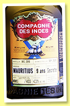 Mauritius 9 yo (42%, Compagnie des Indes, 455 bottles, 2020) Mauritius 9 yo (42%, Compagnie des Indes, 455 bottles, 2020)