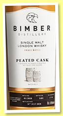 Bimber 'Peated Cask Small Batch 1' (54.1%, OB, England, 252 bottles, 2020) 