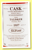 Talisker 1957 (53.3%, Gordon & MacPhail, Cask Strength, +/-1985) Talisker 1957 (53.3%, Gordon & MacPhail, Cask Strength, +/-1985)