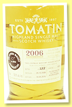 Tomatin 10 yo 2006/2016 (58.9%, The Cyprus Whisky Association, cask #4191, 222 bottles) Tomatin 10 yo 2006/2016 (58.9%, The Cyprus Whisky Association, cask #4191, 222 bottles)