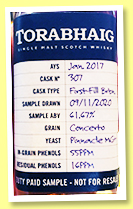 Torabhaig 2017/2020 (61.67%, OB, first fill bourbon, cask #307) Torabhaig 2017/2020 (61.67%, OB, first fill bourbon, cask #307)