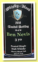Ben Nevis 3 yo (56.6%, Whisky Hood, peated sherry bloodtub, 2019) 