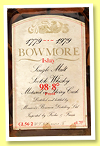 Bowmore 1969/1979 'Bicentenary' (56.2%, OB, Fecchio & Frassa for Biancalana Francesco, sherry, cask #322, 300 bottles) Bowmore 1969/1979 'Bicentenary' (56.2%, OB, Fecchio & Frassa for Biancalana Francesco, sherry, cask #322, 300 bottles)