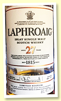 Laphroaig 27 yo (41.7%, OB, refill hogsheads + 1st fill barrels + refill quarter casks, bottled 2017) Laphroaig 27 yo (41.7%, OB, refill hogsheads + 1st fill barrels + refill quarter casks, bottled 2017)