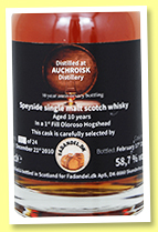 Auchroisk 10 yo 2010/2021 (58.7%, Fadandel.dk, anniversary, 1st fill oloroso hogshead, cask #73, 256 bottles) Auchroisk 10 yo 2010/2021 (58.7%, Fadandel.dk, anniversary, 1st fill oloroso hogshead, cask #73, 256 bottles)