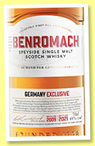 Benromach 11 yo 2009/2021 'Germany Exclusive' (48%, OB, 1st fill bourbon barrel) Benromach 11 yo 2009/2021 'Germany Exclusive' (48%, OB, 1st fill bourbon barrel)
