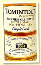 Tomintoul 2004/2020 (60.4%, OB for Royal Mile Whiskies, cask #2229, bourbon, 389 bottles)
Tomintoul 2004/2020 (60.4%, OB for Royal Mile Whiskies, cask #2229, bourbon, 389 bottles)