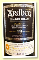 Ardbeg 19 yo 'Traigh Bhan' (46.2%, OB, batch 'TB/03 -10.10.01/21.BL', American oak and oloroso sherry casks)
