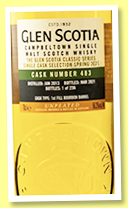 Glen Scotia 2013/2021 (56.2%, OB, 1st fill bourbon, cask #483, 236 bottles)
