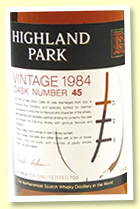 Highland Park 1984/2004 (57.9%, OB for Germany, cask #45, sherry, 528 bottles)
Highland Park 1984/2004 (57.9%, OB for Germany, cask #45, sherry, 528 bottles)