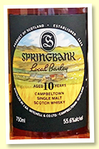 Springbank 10 yo 2010/2020 'Local Barley' (55.6%, OB, oloroso sherry, 8500 bottles)