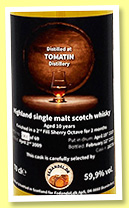 Tomatin 10 yo 2009/2021 (59.9%, Fadandel.dk, 2nd fill oloroso octave finish, cask #1837B, 69 bottles) Tomatin 10 yo 2009/2021 (59.9%, Fadandel.dk, 2nd fill oloroso octave finish, cask #1837B, 69 bottles)