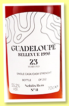 Bellevue 23 yo 1998/2021 (55.2%, Nobilis Rum, Guadeloupe, 252 bottles) Bellevue 23 yo 1998/2021 (55.2%, Nobilis Rum, Guadeloupe, 252 bottles)