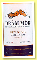 Ben Nevis 14 yo 1996 (46%, Dram Mor for TWM, cask #002, 237 bottle) Ben Nevis 14 yo 1996 (46%, Dram Mor for TWM, cask #002, 237 bottle)