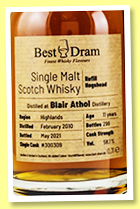Blair Athol 11 yo 2010/2021 (58.1%, Best Dram, refill hogshead, cask #300303, 298 bottles) Blair Athol 11 yo 2010/2021 (58.1%, Best Dram, refill hogshead, cask #300303, 298 bottles)