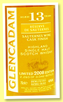 Glencadam 13 yo 2008/2021 'Réserve de Sauternes' (46%, OB, Sauternes Cask Finish, 3,042 bottles)