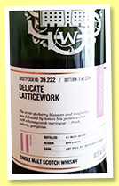 Linkwood 11 yo 2010/2021 (60.9%, Scotch Malt Whisky Society, #39.222, first fill bourbon barrel, 'Delicate Latticework', 224 bottles) Linkwood 11 yo 2010/2021 (60.9%, Scotch Malt Whisky Society, #39.222, first fill bourbon barrel, 'Delicate Latticework', 224 bottles)