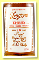 Longrow 10 yo 'Red' (52.5%, OB, refill malbec finish, 2020)Longrow 10 yo 'Red' (52.5%, OB, refill malbec finish, 2020)