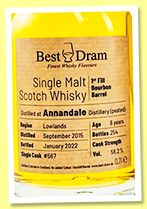 Annandale 6 yo 2015/2022 'Peated' (56.2%, Best Dram, Kirsch Import, 1st fill bourbon, cask #567, 254 bottles) 